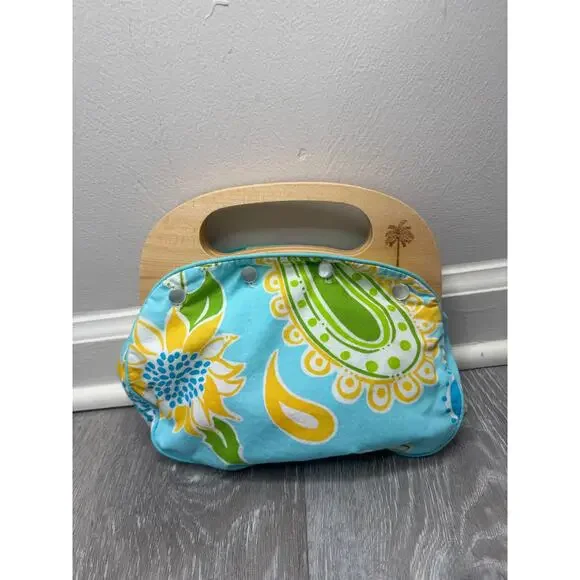 2 in 1 Vintage Lilly Pulitzer Reversible Bermuda Bag Wood Handle Purse - Picture 12 of 15